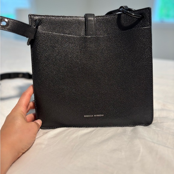 Rebecca Minkoff Megan Black Bucket Bag | Edgy Leather Crossbody Bag - Picture 3 of 8